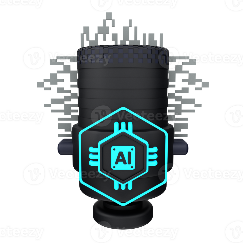 3d minimal artificial intelligence concept. Artificial Intelligence Voice. AI chip with microphone. 3d illustration png