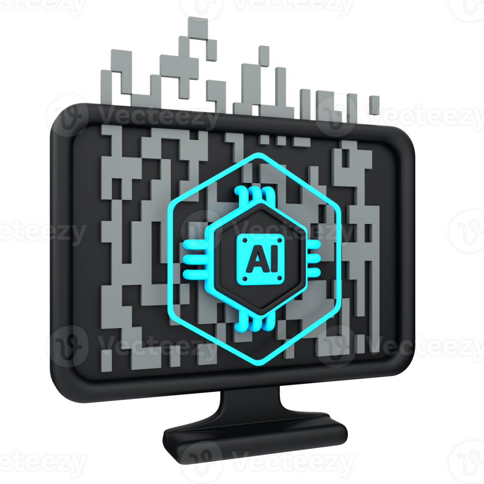 3d minimal artificial intelligence concept. Artificial Intelligence Computer. AI chip with computer. 3d illustration png