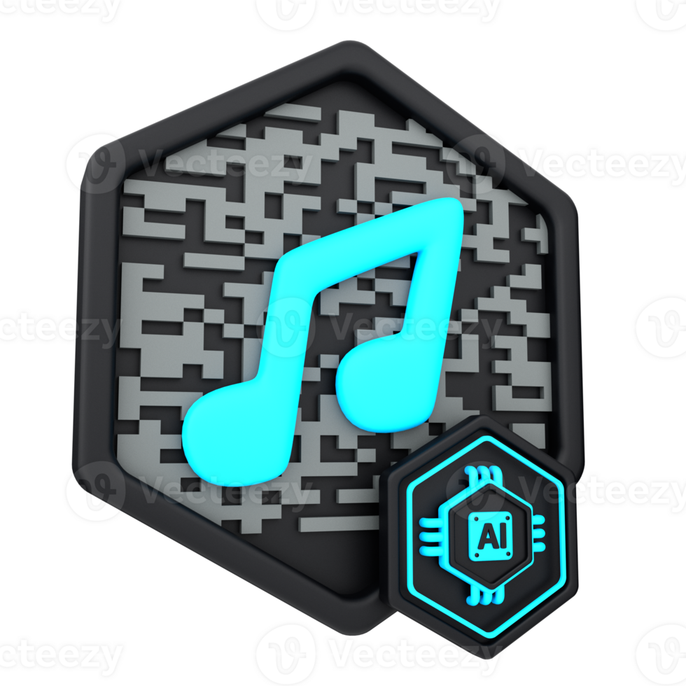 3d minimal artificial intelligence concept. Artificial Intelligence Music. AI chip with tone icon. 3d illustration png