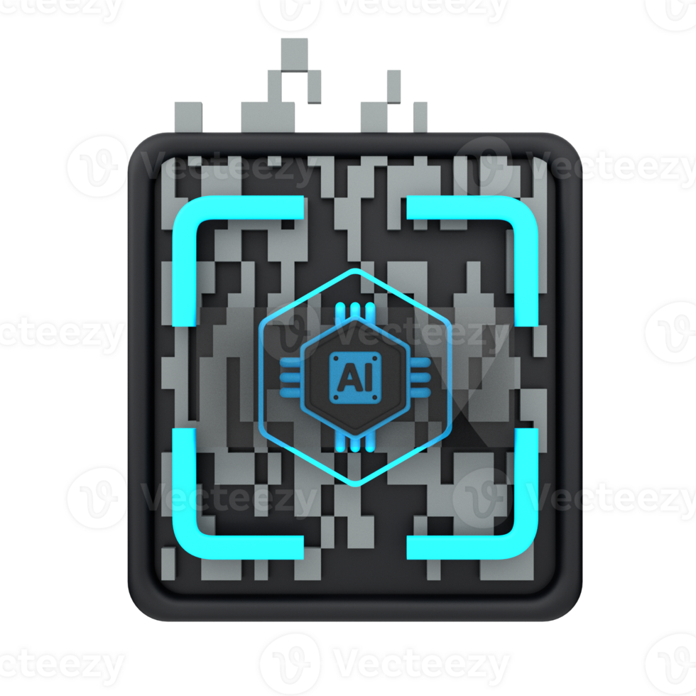 3d minimal artificial intelligence concept. Artificial Intelligence Scan. AI chip with data scanner engine. 3d illustration png