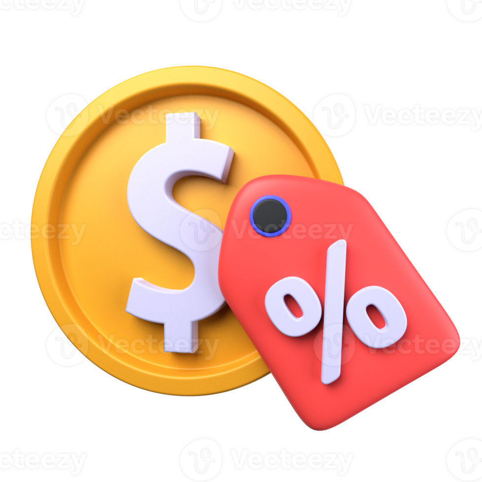 Payment Discount of 3d illustration. dollar coin, discount mark. payment transaction 3D concept. 3d illustration png