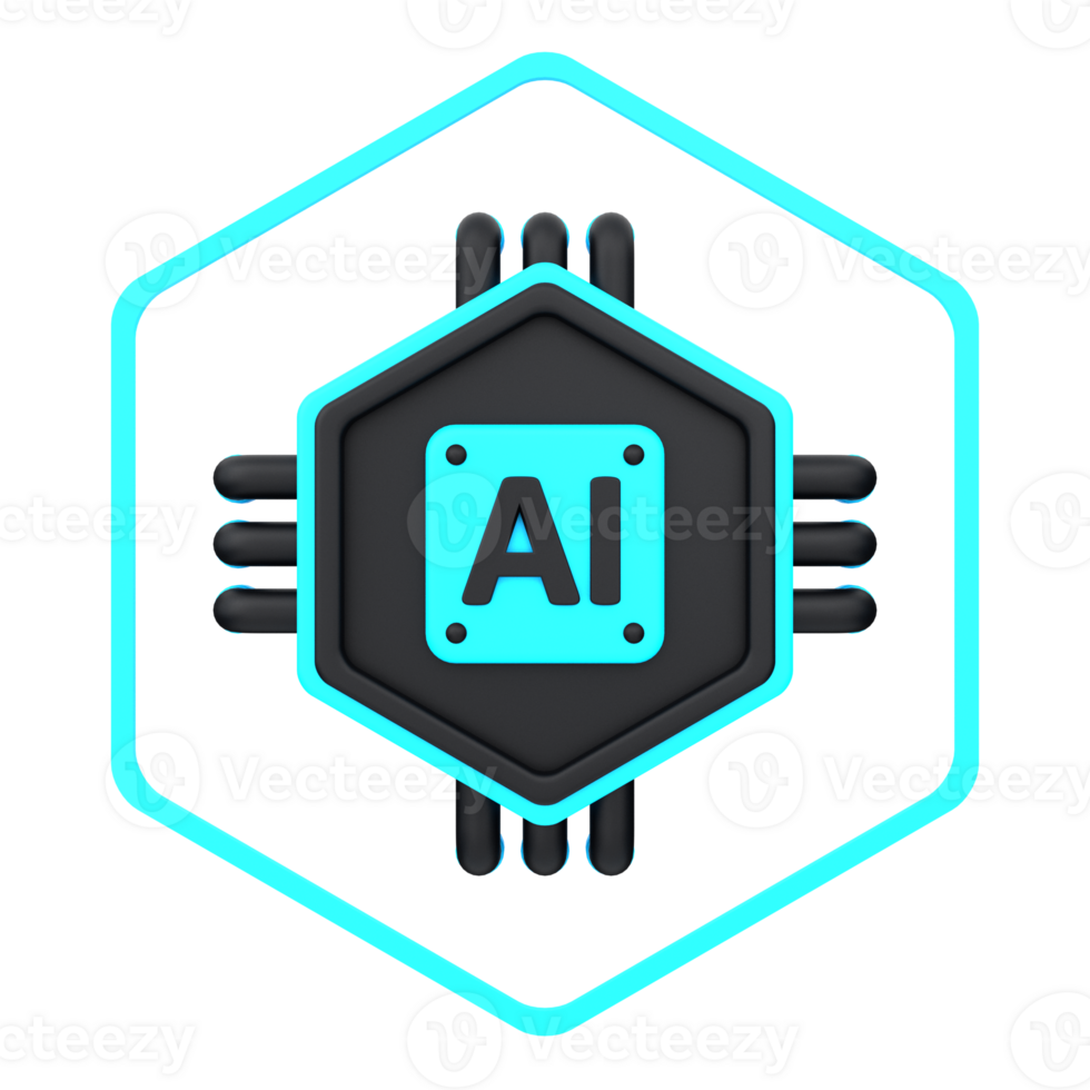 3d minimal artificial intelligence concept. Artificial Intelligence Chip. 3d illustration png