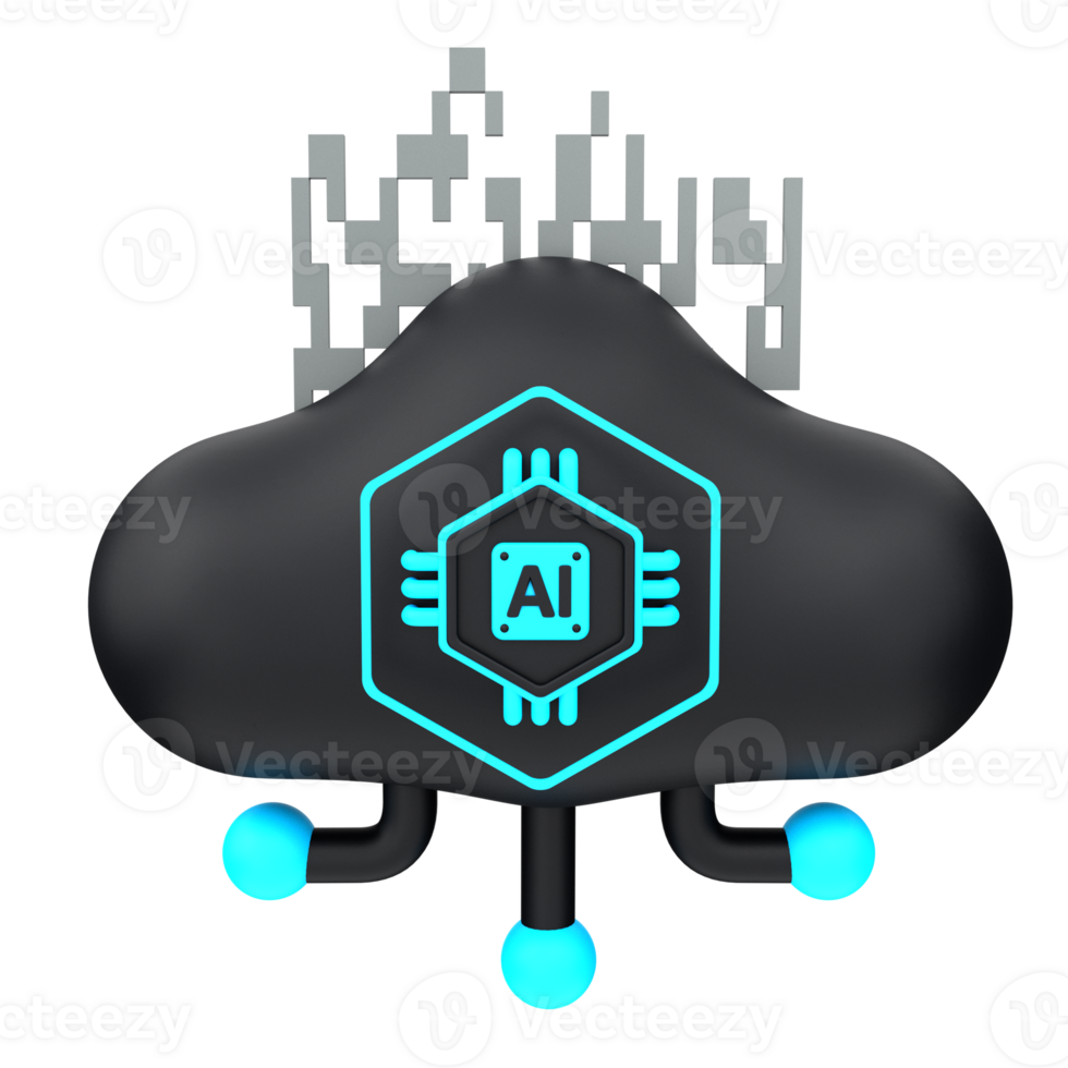 3d minimal artificial intelligence concept. Artificial Intelligence Cloud. AI chip with cloud, connection cable and digital data. 3d illustration png