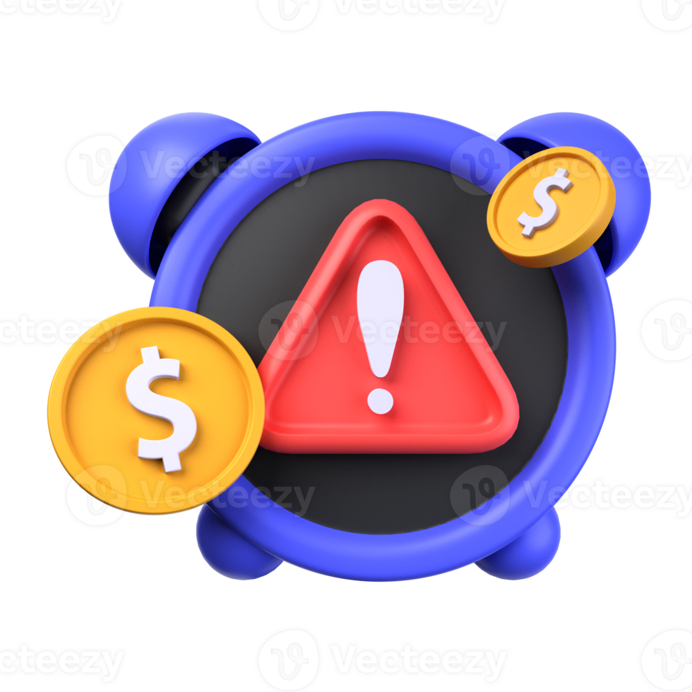 Payment Deadline of 3d illustration. stopwatch, dollar coin, danger sign, payment transaction 3D concept. 3d illustration png