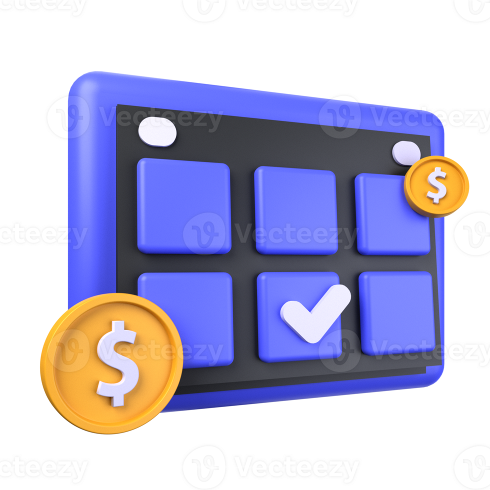 Payment Schedule of 3d illustration. calendar, dollar coin, checklist. payment transaction 3D concept. 3d illustration png