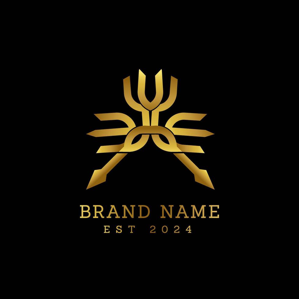 golden letter a trident logo vector