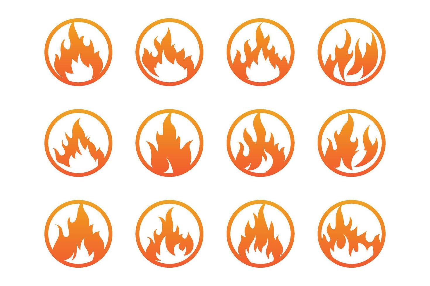Flat design fire logo set flame element collection simple silhouette illustration fire icon symbol template vector