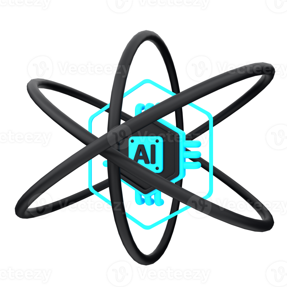 3d minimal artificial intelligence concept. Artificial Intelligence Learning. AI chip with three circles. 3d illustration png