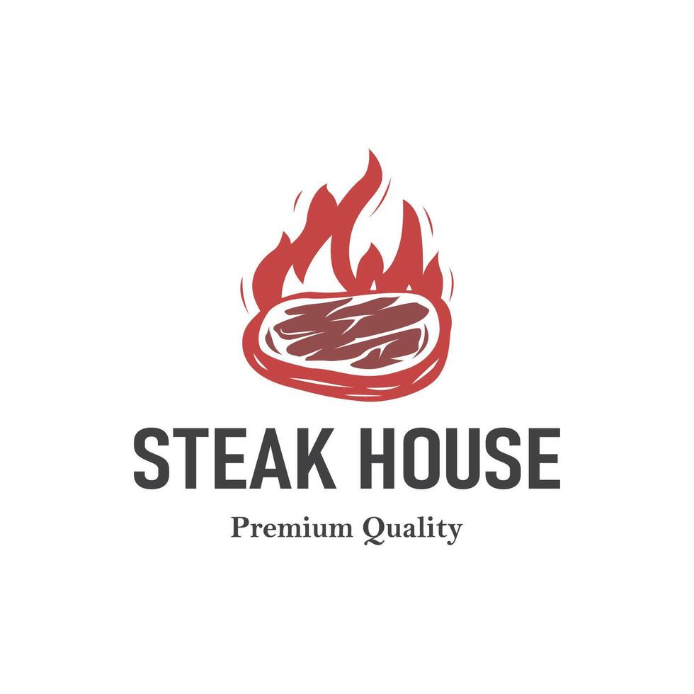 Vintage barbecue grill illustration template fresh meat logo design vector