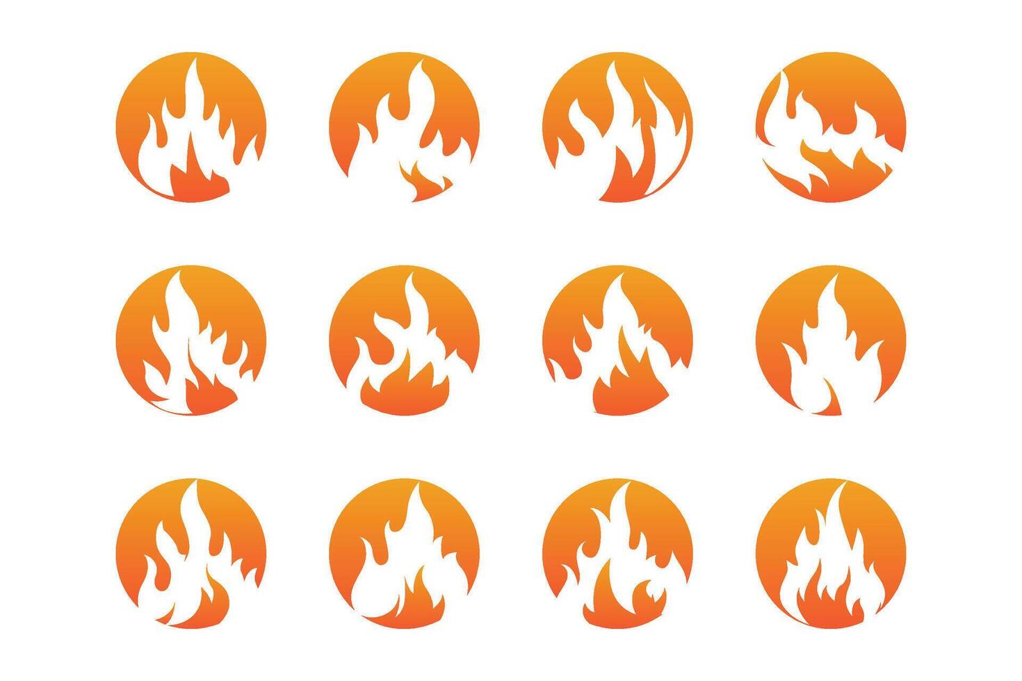 Flat design fire logo set flame element collection simple silhouette illustration fire icon symbol template vector
