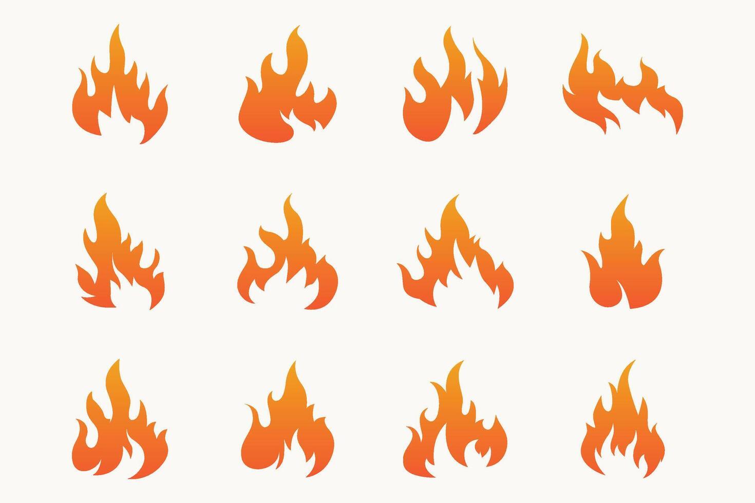 Flat design fire logo set flame element collection simple silhouette illustration fire icon symbol template vector