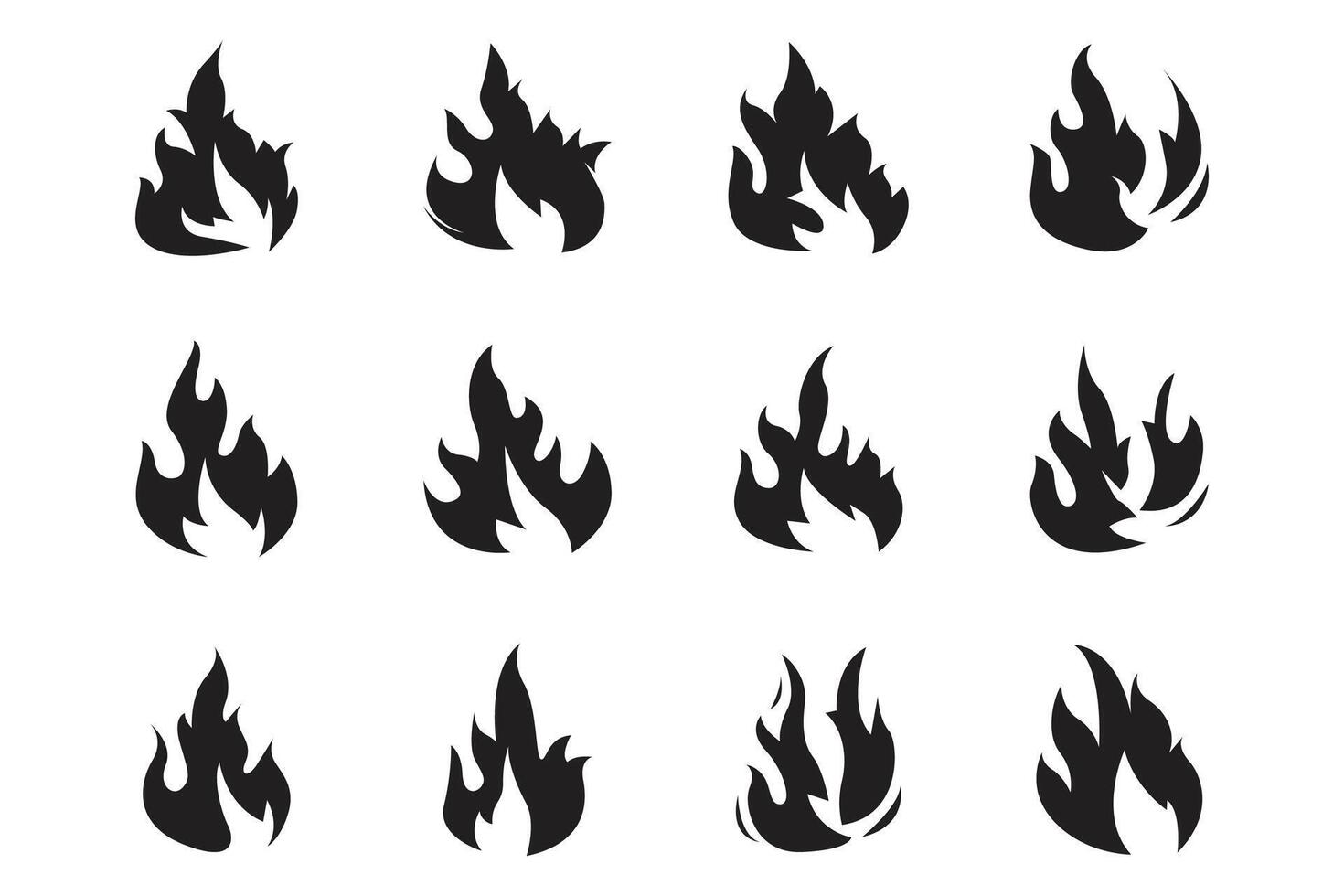 Flat design fire logo set flame element collection simple silhouette illustration fire icon symbol template vector