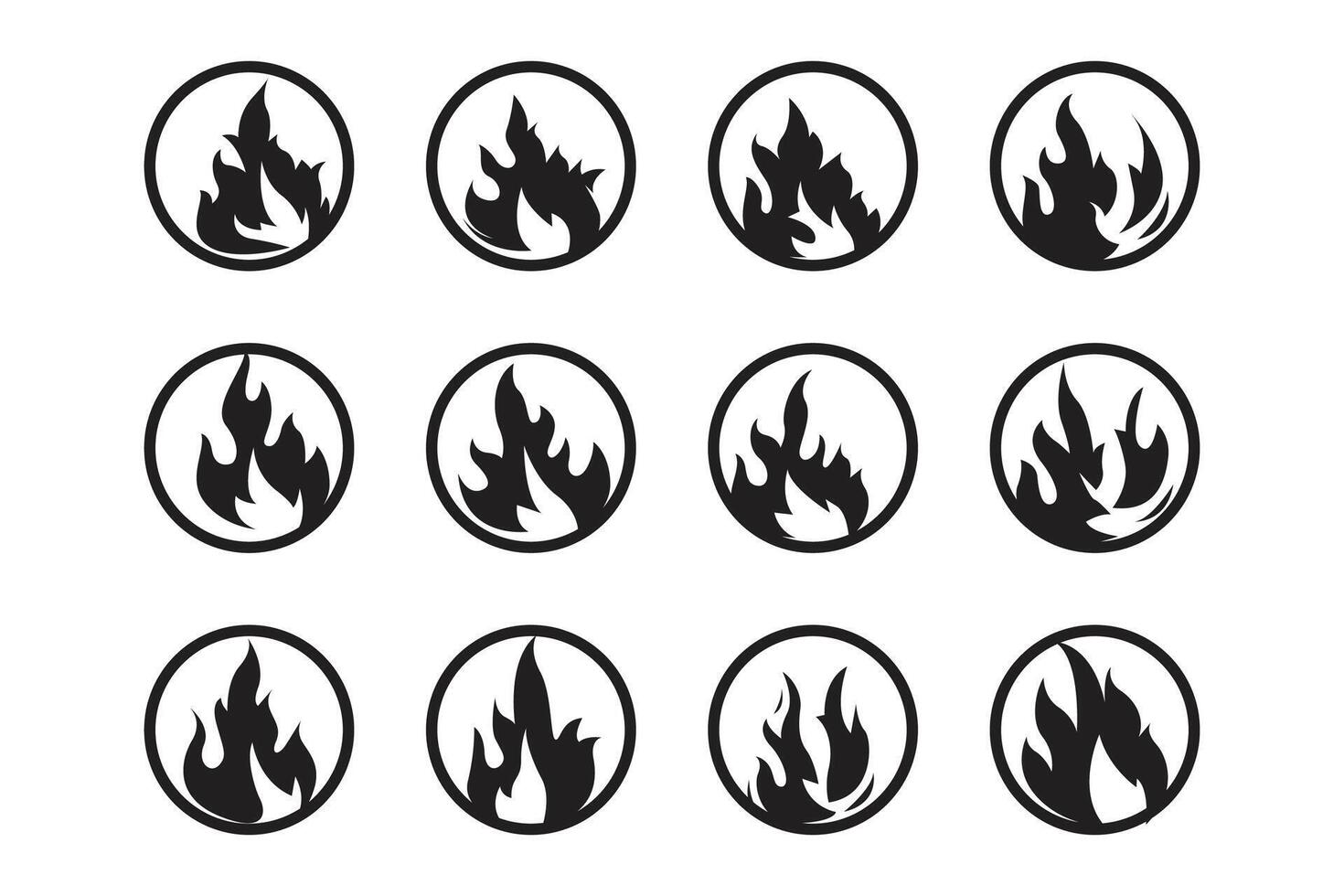 Flat design fire logo set flame element collection simple silhouette illustration fire icon symbol template vector