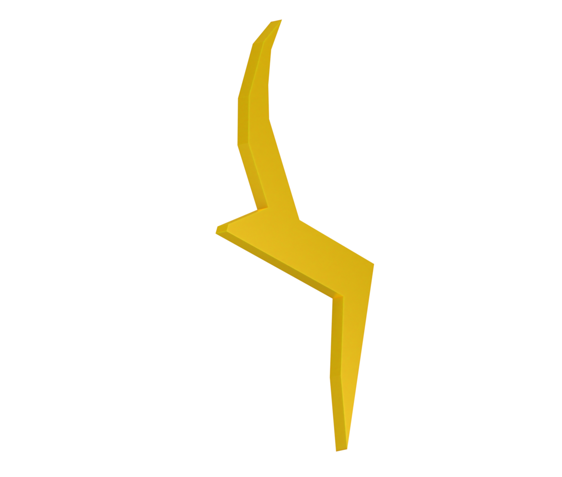 3D illustration image of yellow lightning, facing sideways png