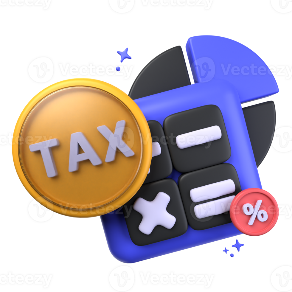 tax calculation of 3d illustration. pie chart, calculate, percent. Tax 3D Concept. 3d render png