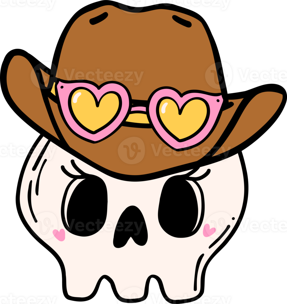 Groovy Western Cowboy Halloween skull Retro Funky Cartoon Doodle png