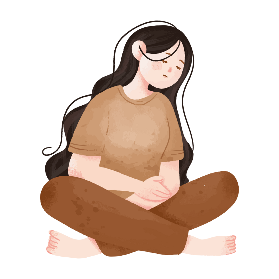 A cartoon of a girl with long, blue hair wearing comfortable loungewear, sitting and relaxing png
