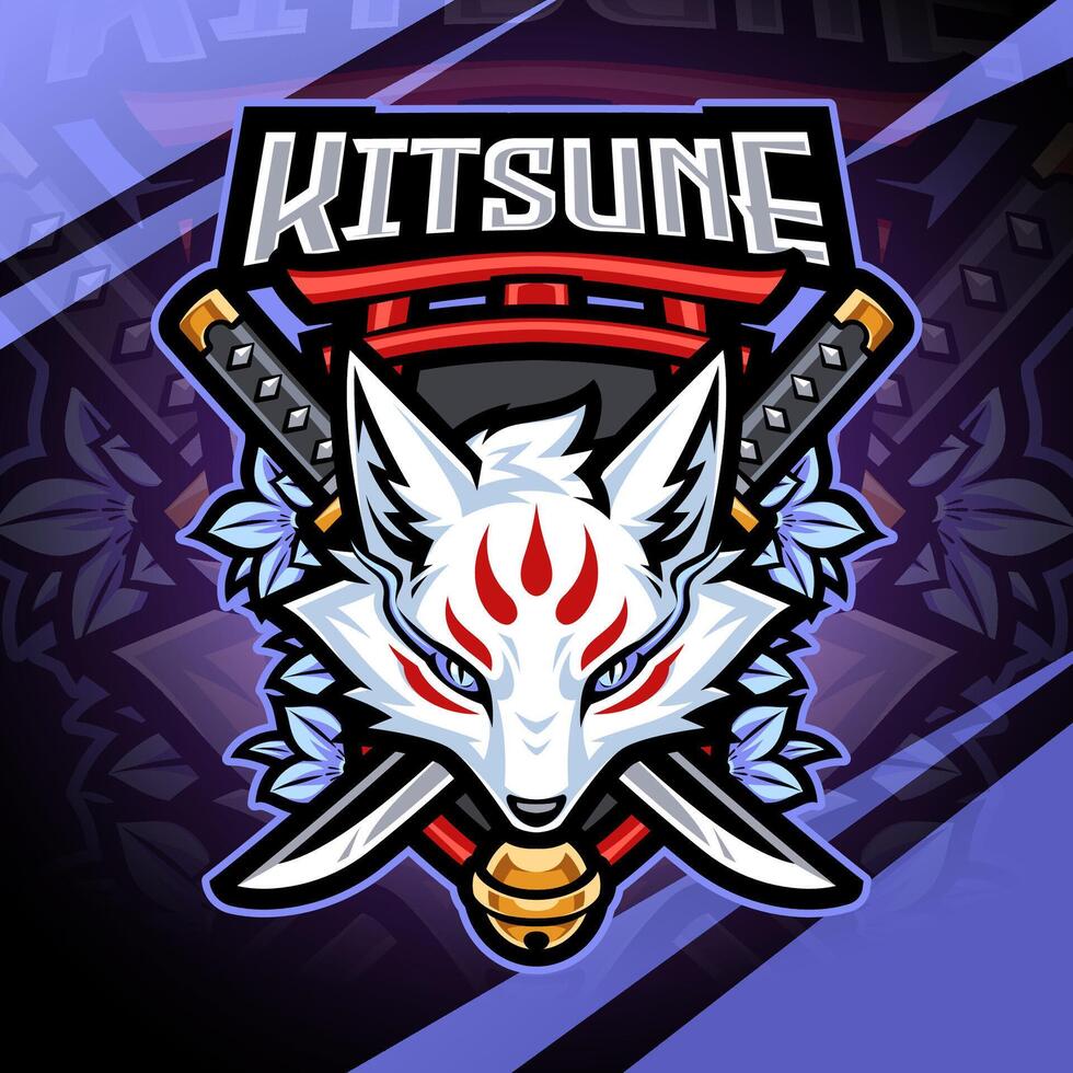 Kitsune head esport mascot logo design vector