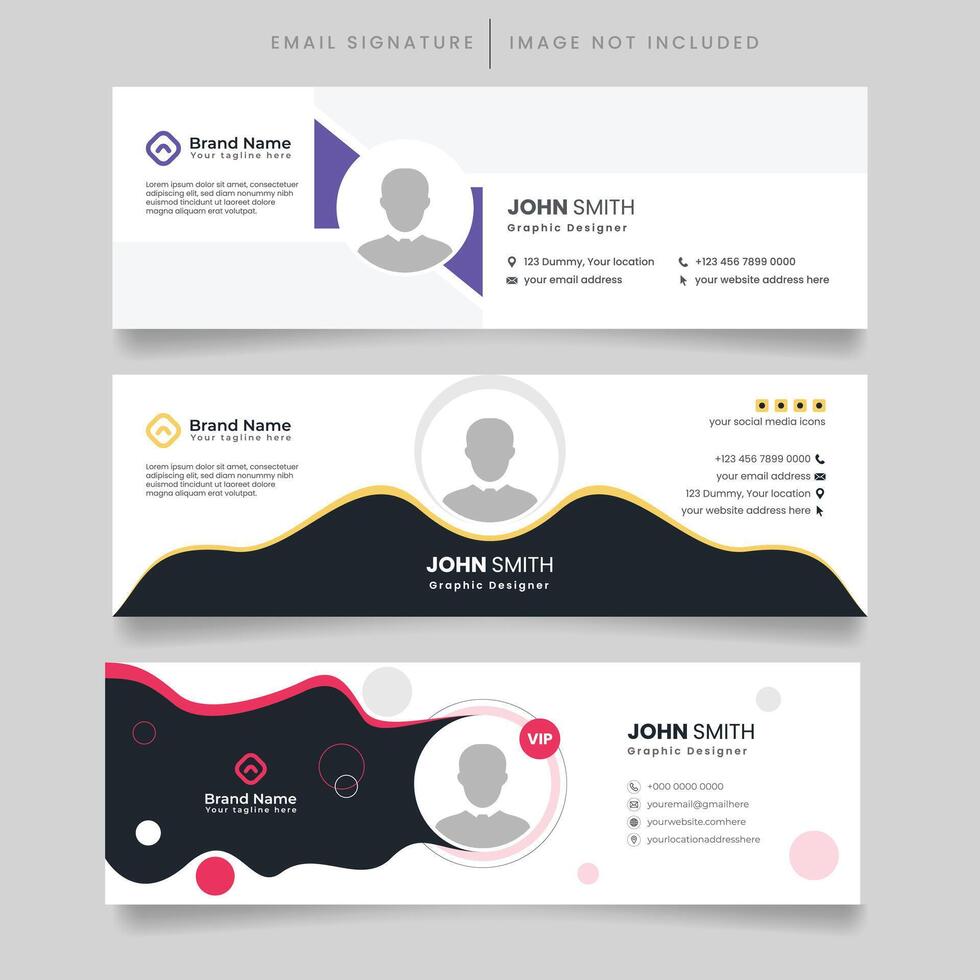 Set of Corporate business professional email signature templates, email footer bundle collection, and personal social media cover template. Creative layout design. vector