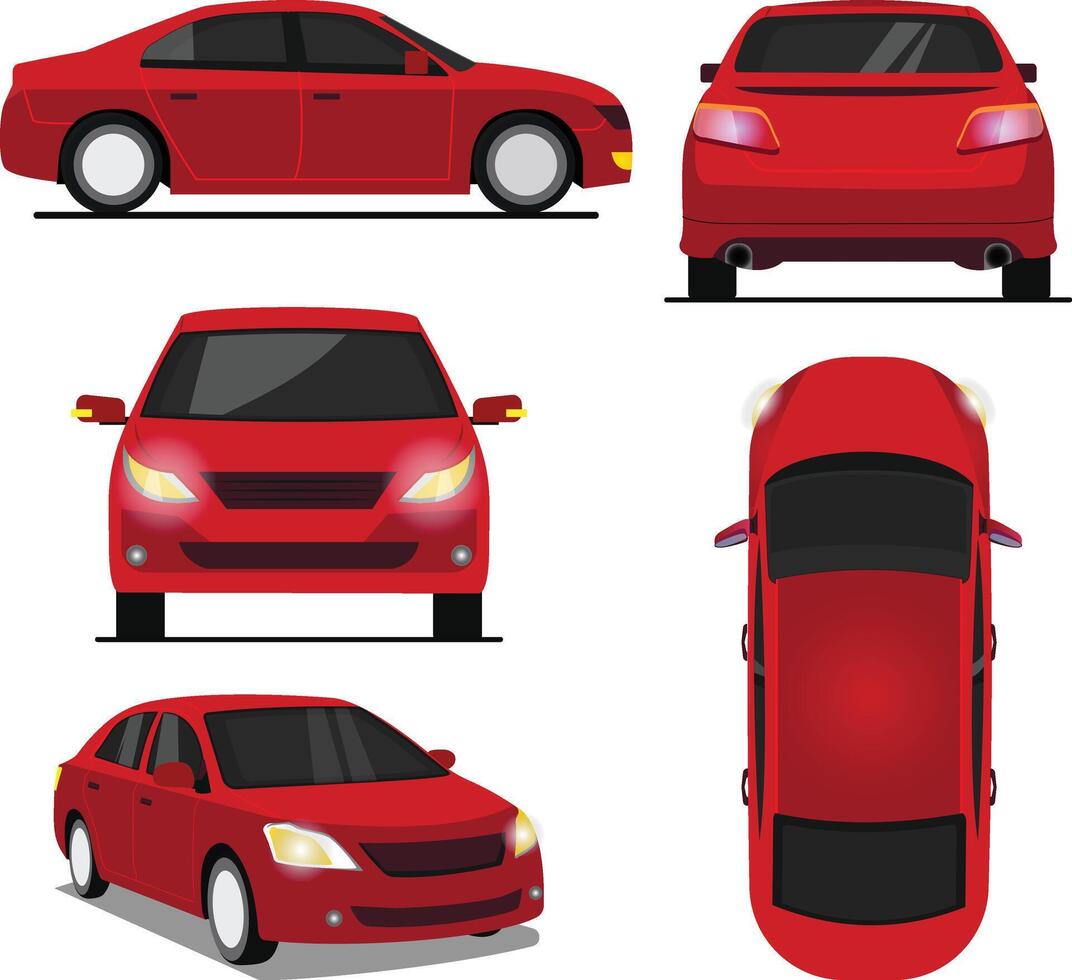 Car in different view. Front, back, top and side car Flat illustration vector