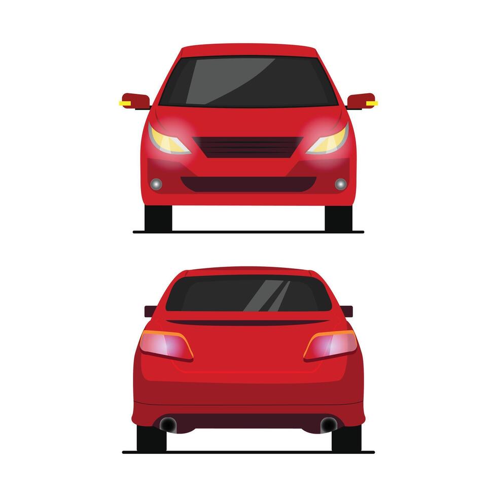 a red sedan car in front and back view flat illustration vector