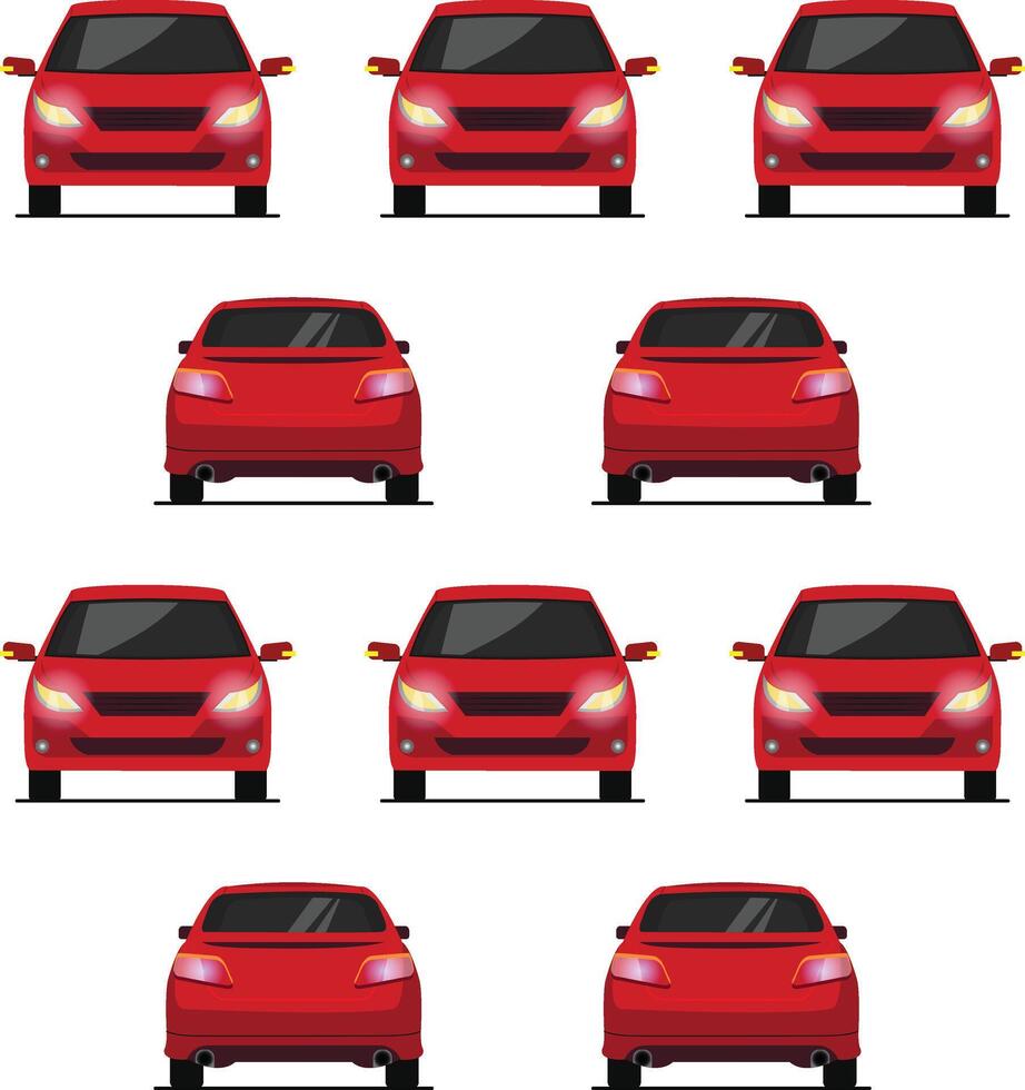 a pattern of red sedan car in front and back view flat illustration vector