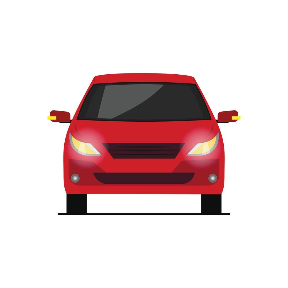 a red sedan car in back view flat illustration vector