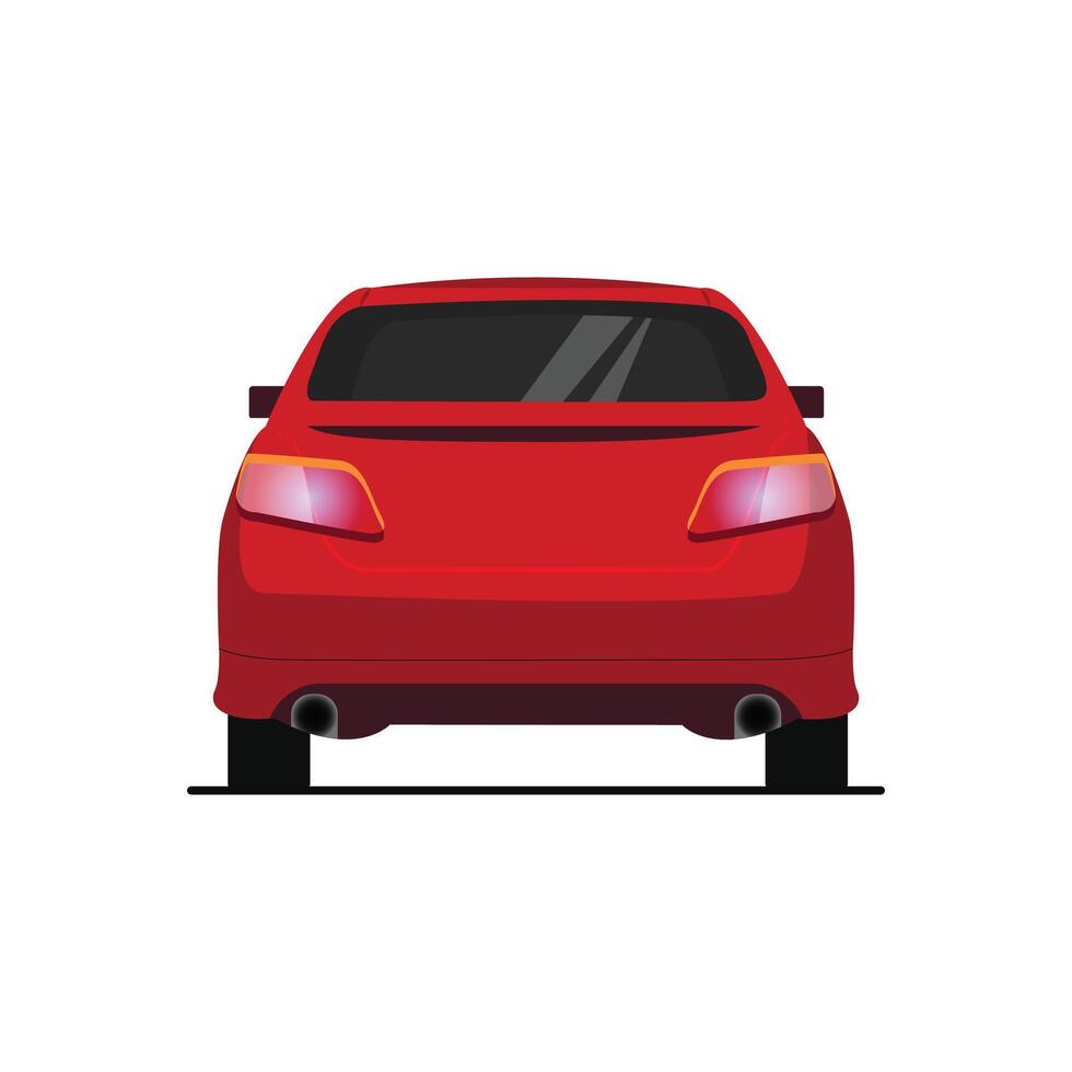 a red sedan car in back view flat illustration vector