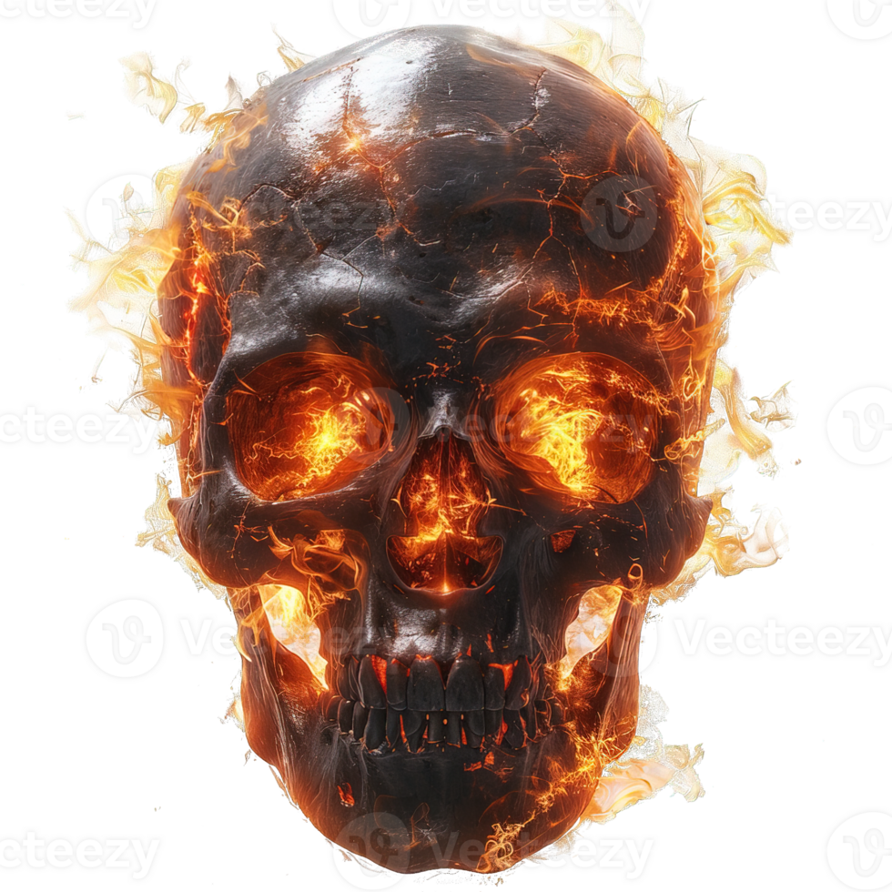 fiery skull isolated on transparent background ,skull with fire effect, png