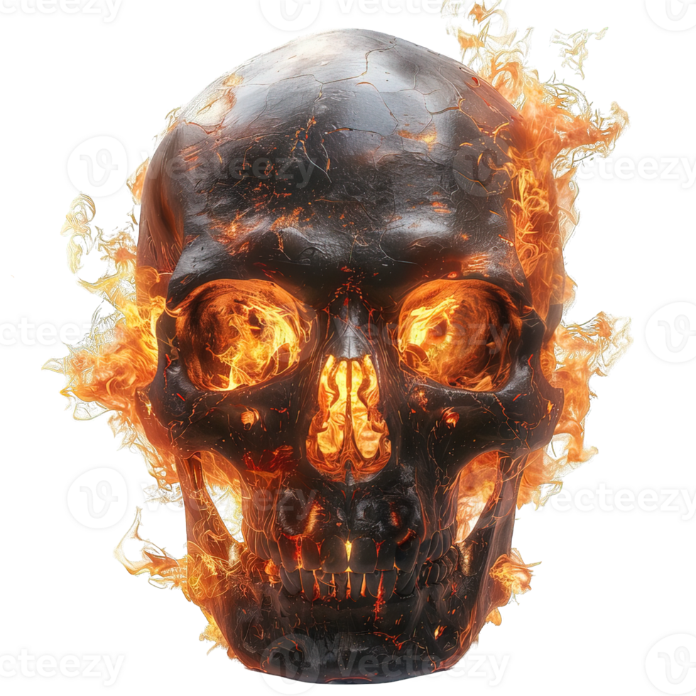fiery skull isolated on transparent background ,skull with fire effect, png