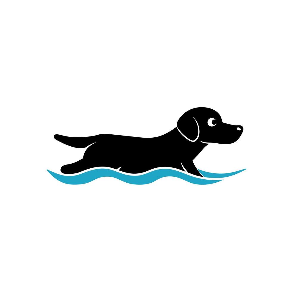 Black Labrador dog swims icon illustration vector