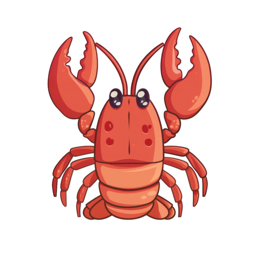 Cute cartoon lobster illustration. Funny red lobster mascot character. Seafood restaurant menu design element. png