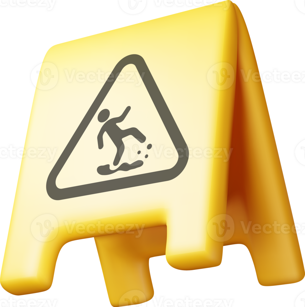 3d icon of plastic wet floor sign png