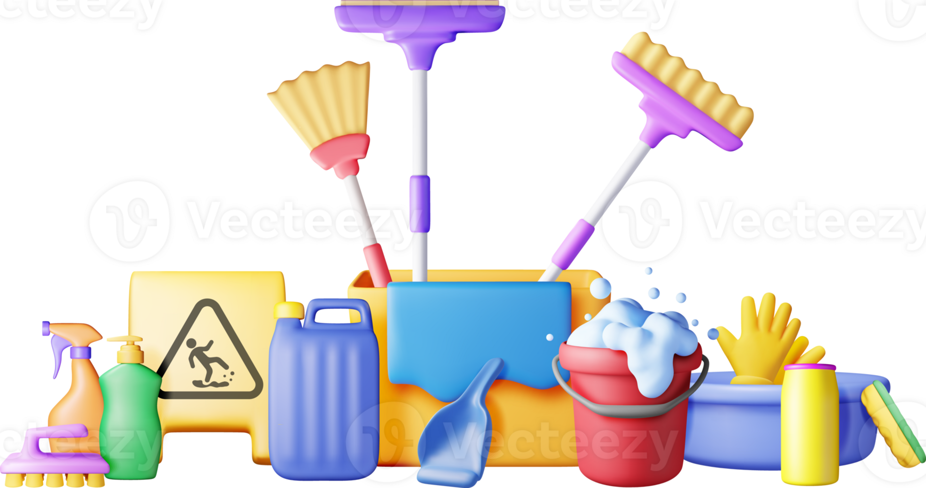 3D set of home cleaning tools png