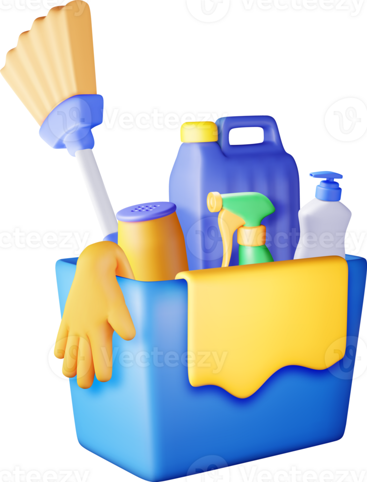 3D set of home cleaning tools png