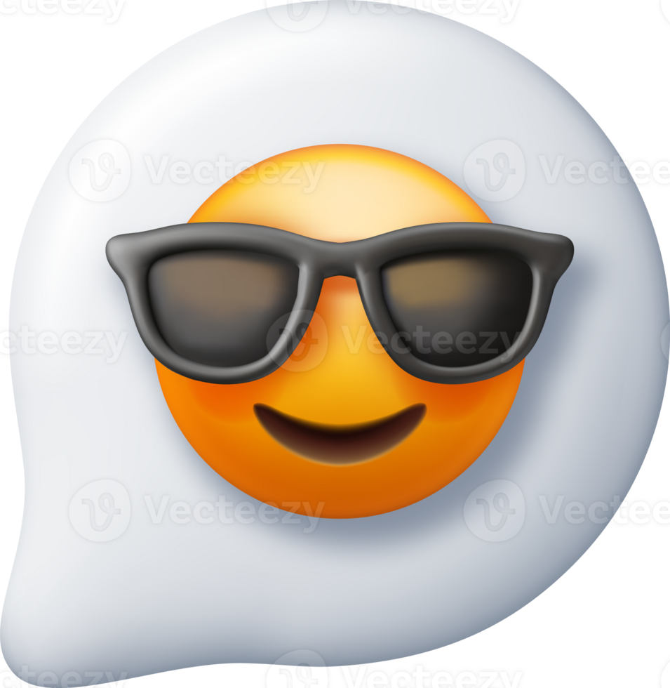 3d smile in sunglasses in chat bubble png