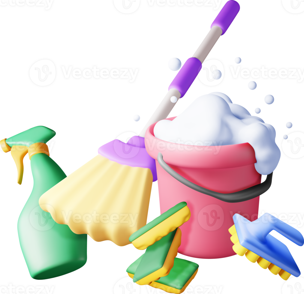 3D set of home cleaning tools and service png
