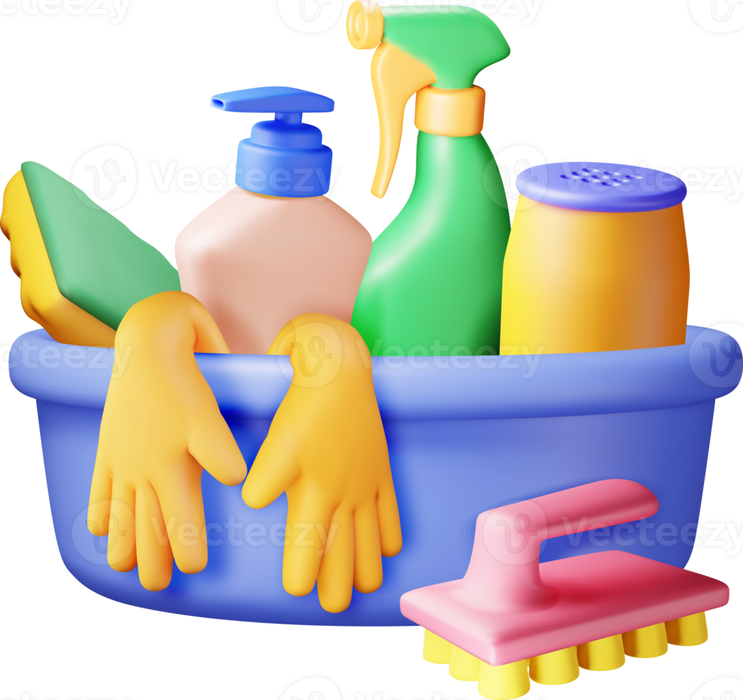 3D set of home cleaning tools png