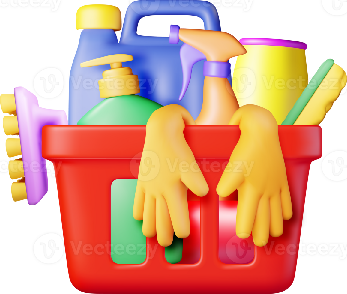 3D set of home cleaning tools png