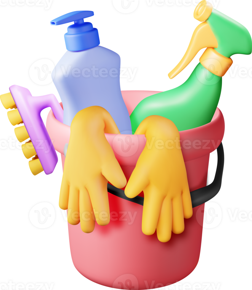 3D set of home cleaning tools png