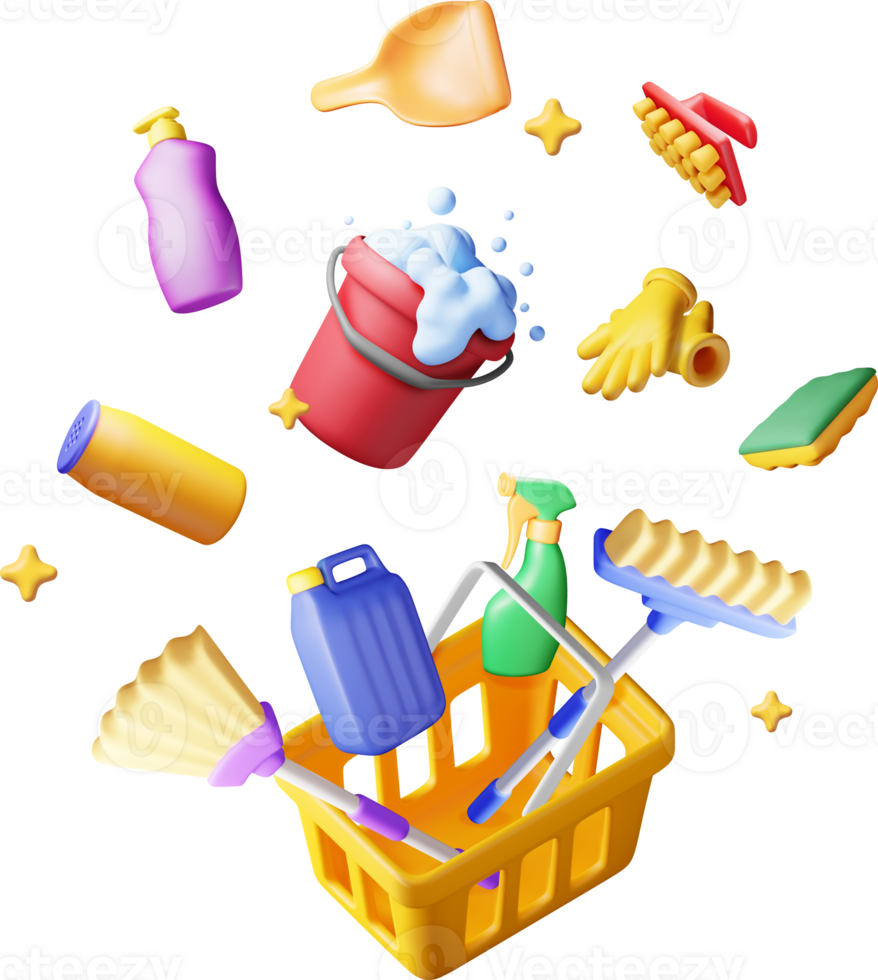 3D set of home cleaning tools png