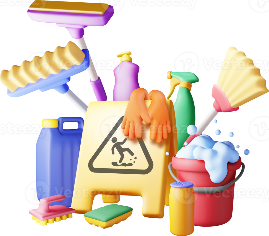 3D set of home cleaning tools png