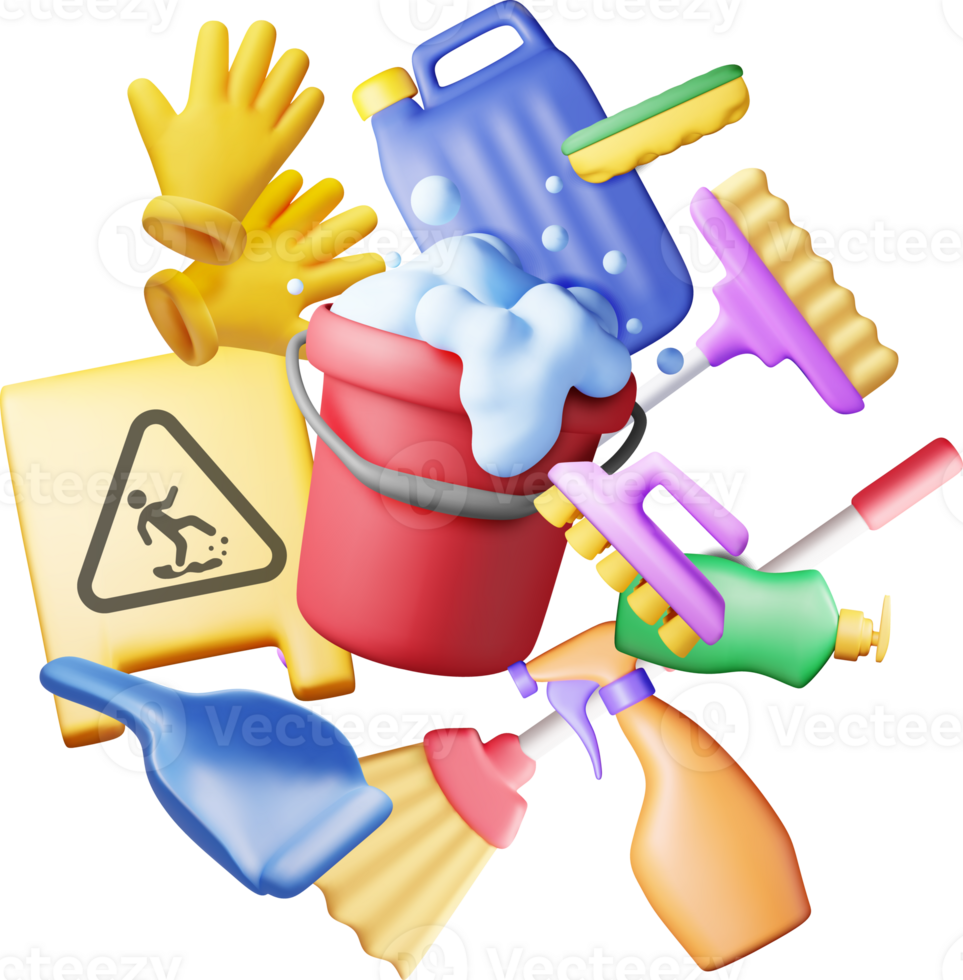 3D set of home cleaning tools png