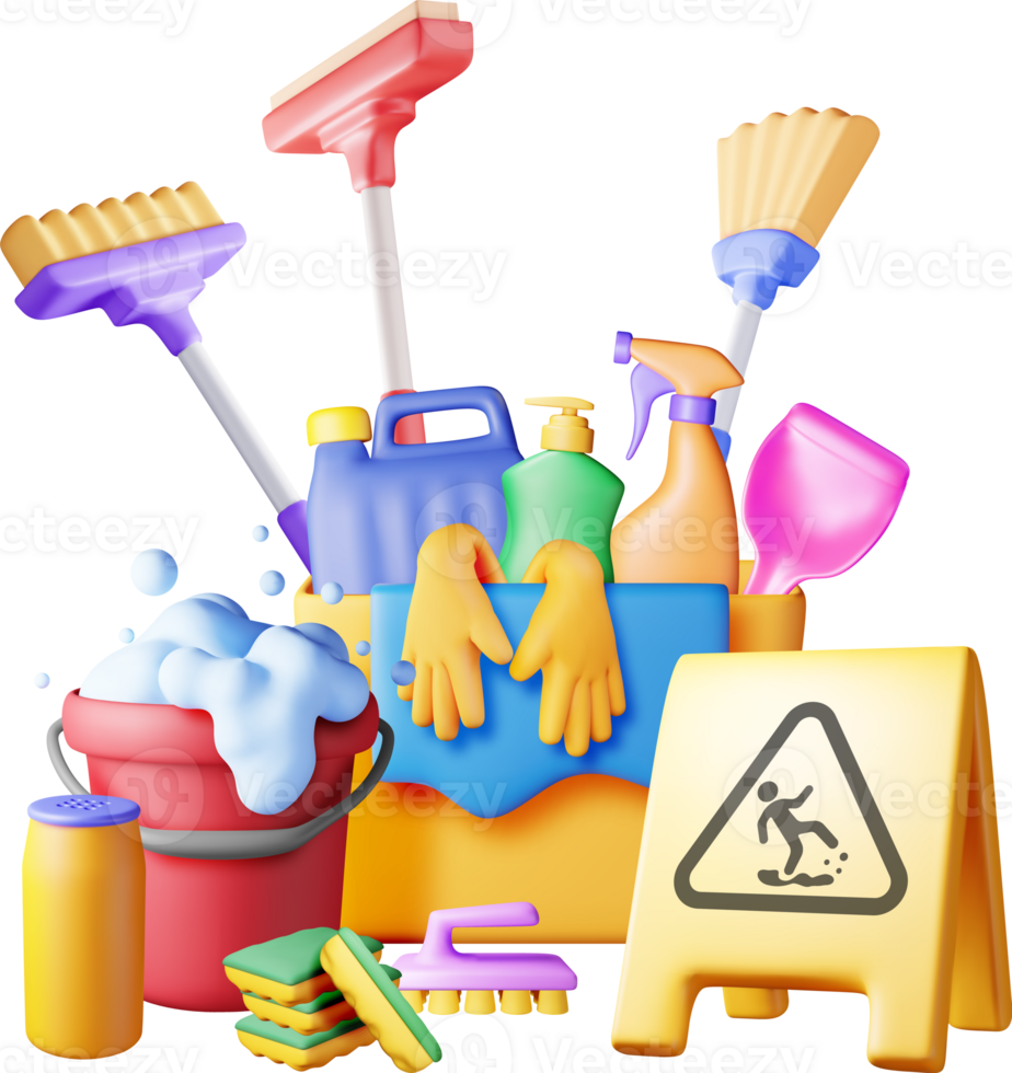 3d conjunto de hogar limpieza herramientas png