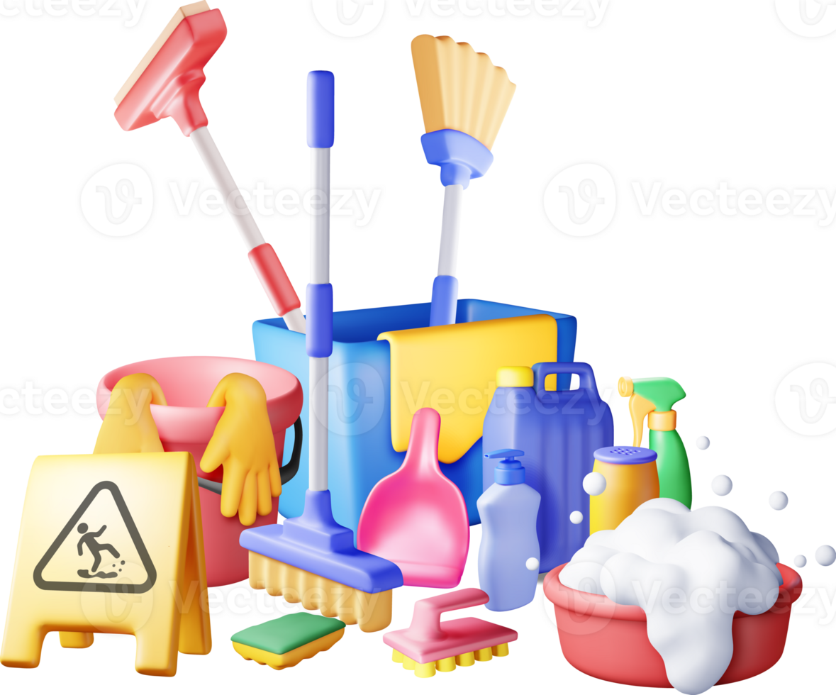 3D set of home cleaning tools png