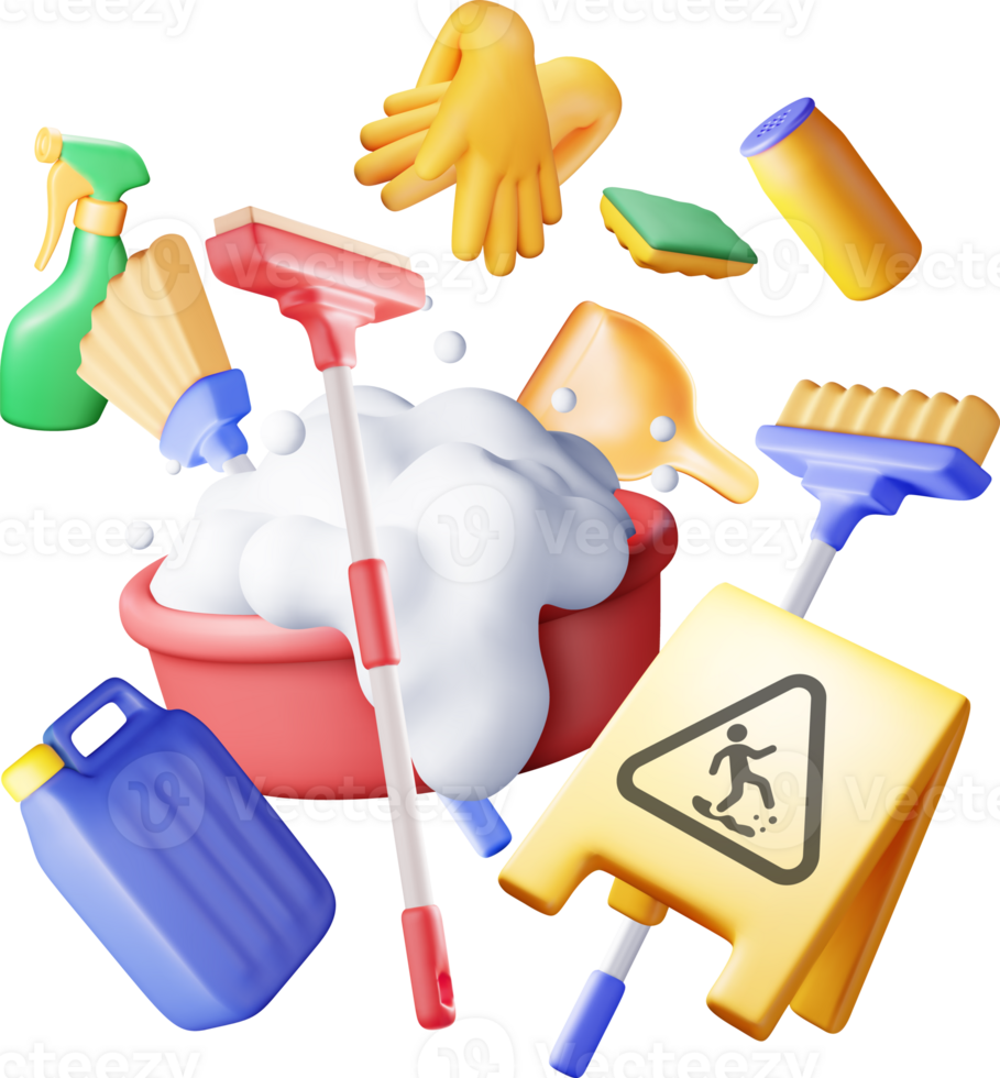 3D set of home cleaning tools png