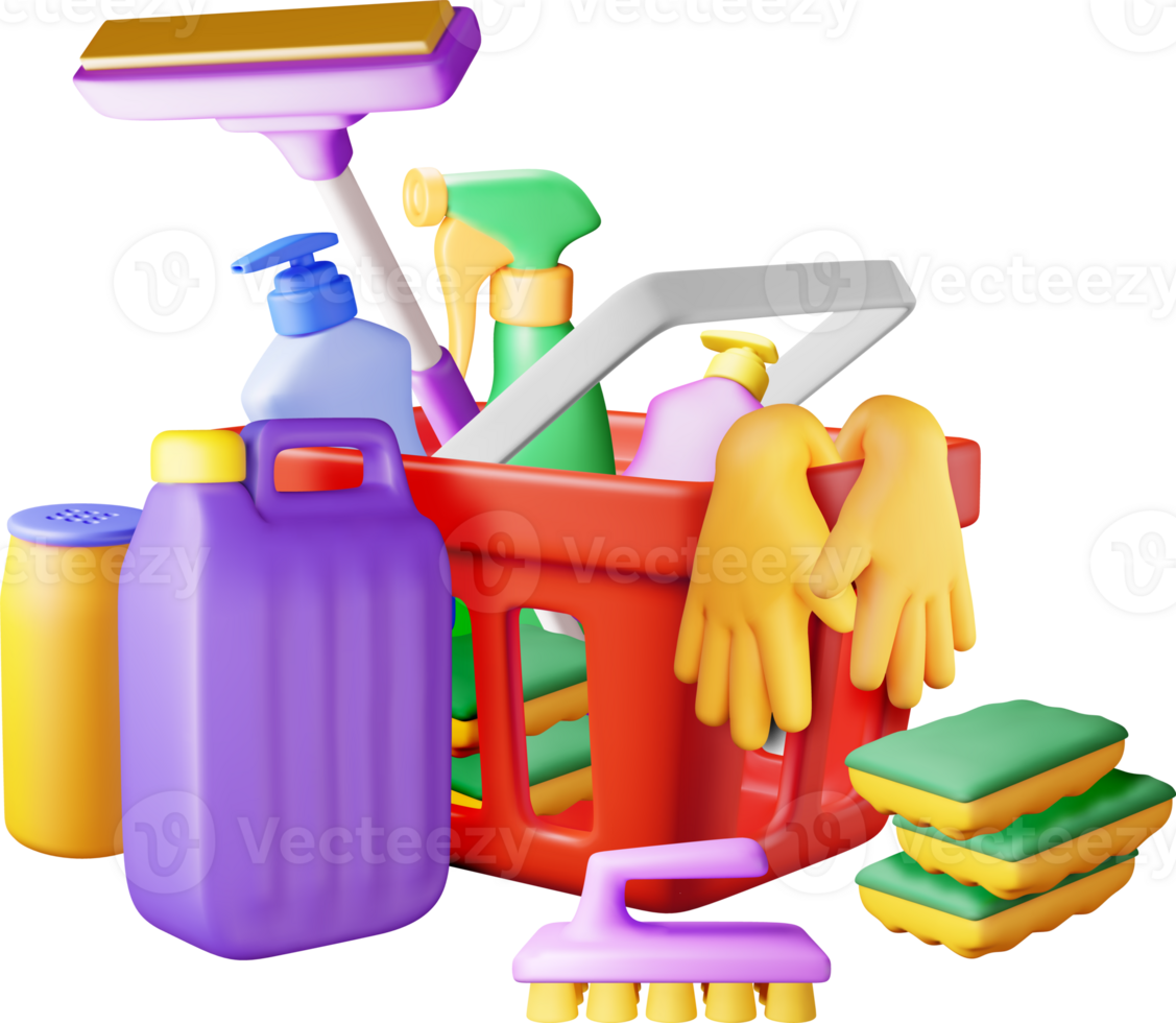 3D set of home cleaning tools png
