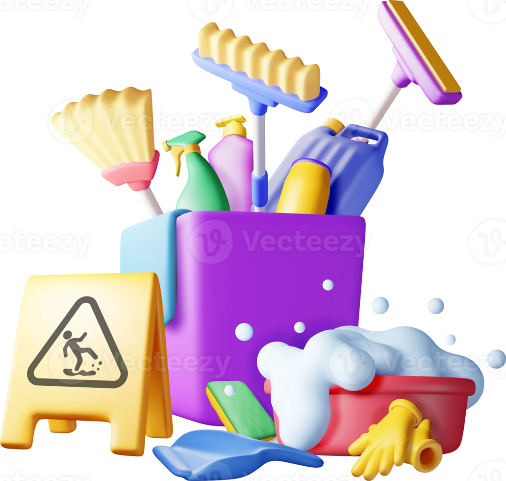 3D set of home cleaning tools png