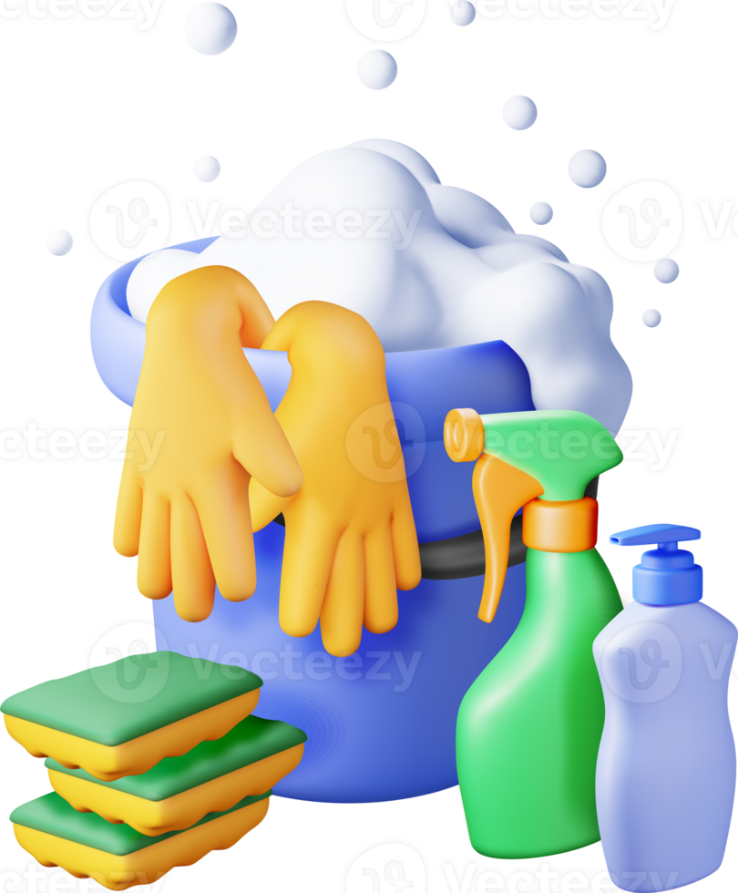 3D set of home cleaning tools png