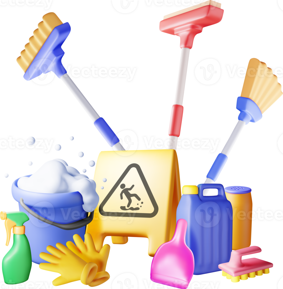 3D set of home cleaning tools png